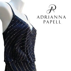 Adrianna Papell Navy Sequin Blouson Dress - 6